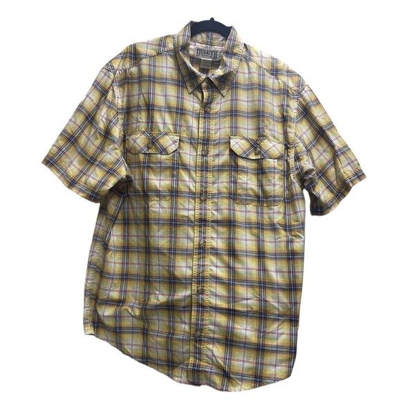 Duluth Other - Duluth Trading Co Mens Short Sleeve Yellow Plaid Button Down Shirt Size Large